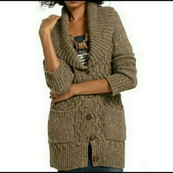 Anthropologie Sweaters - Anthropologie Isabella Sinclair Wool-blend Knit Brown Button Chunky Card…